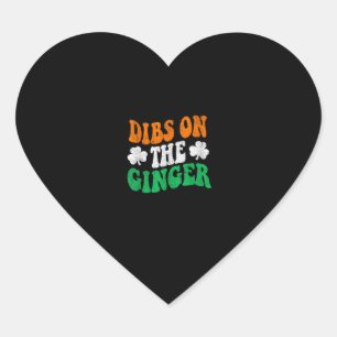 Dibs On The Ginger Retro Irish Flag Funny St Patri Heart Sticker