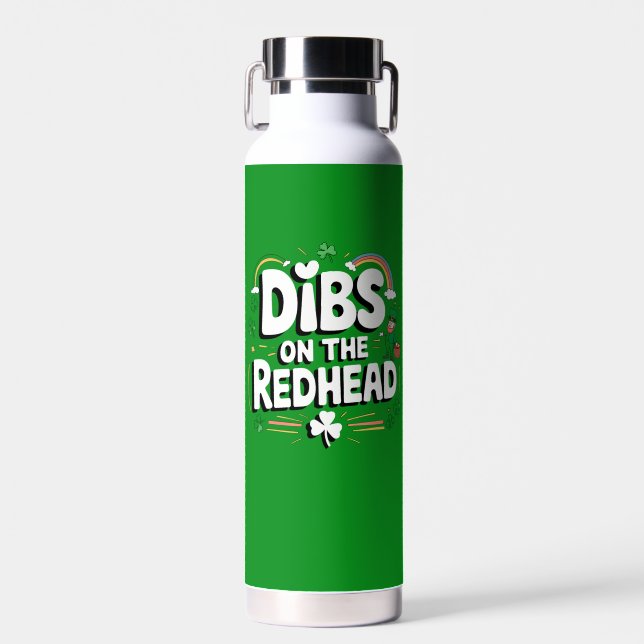 Dibs On The Redhead Funny St Patrick's Day Water Bottle (Front)