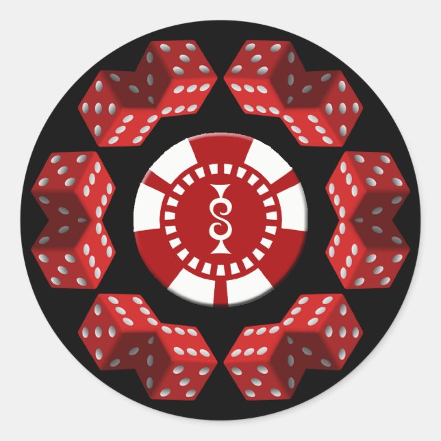 DICE AND POKER CHIP CLASSIC ROUND STICKER (Front)