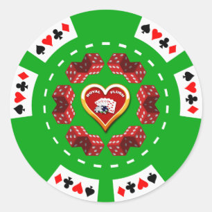 DICE AND ROYAL FLUSH POKER CHIP CLASSIC ROUND STICKER