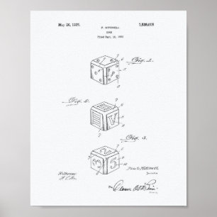 Dice Apparatus 1925 Patent Art White Paper Poster