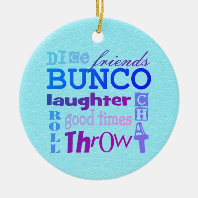 Dice Bunco Subway Art Words Typography Ceramic Ornament (Front)