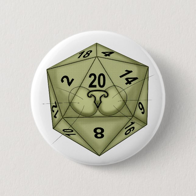 Dice. Cat. D20. Perception Check 6 Cm Round Badge (Front)