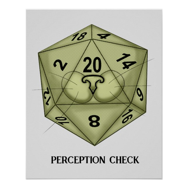 Dice. Cat. D20. Perception Check Poster (Front)