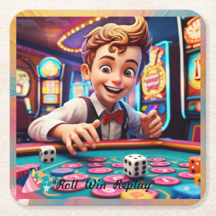 "Dice Delight 3D" Square Paper Coaster