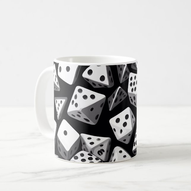 Dice Delight: A Geometric Cascade Coffee Mug (Front Left)