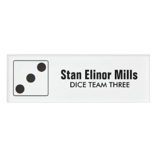 DICE numbers of pips black 3 + your backgr. & idea Name Tag