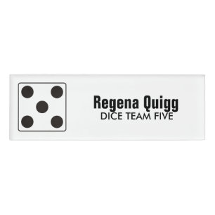DICE numbers of pips black 5 + your backgr. & idea Name Tag