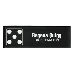 DICE numbers of pips white 5 + your backgr. & idea Name Tag