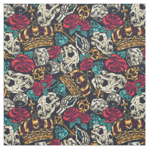 Dice skull rose crown gambling eccentric pattern fabric