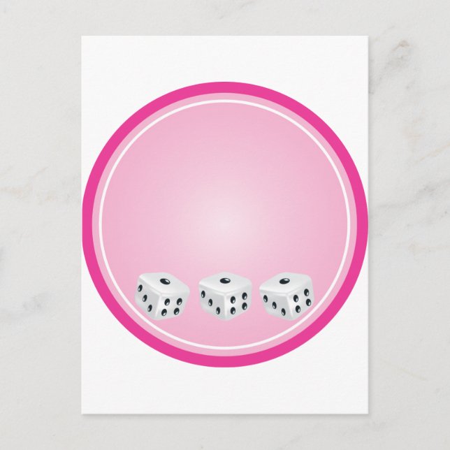 dice with pink circle customisable postcard (Front)