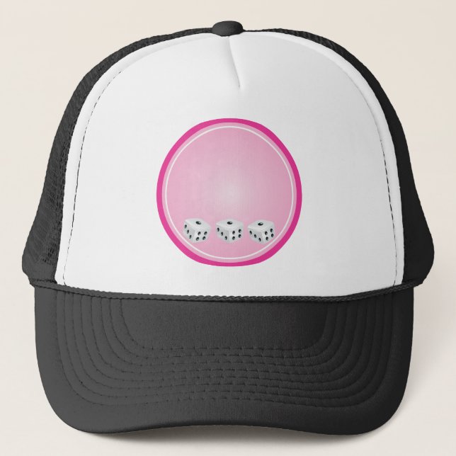 dice with pink circle customisable trucker hat (Front)
