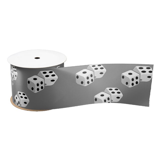Dices on grey pattern satin ribbon (Spool)