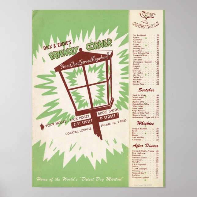 Dick & Eddie's Menu Poster (Front)