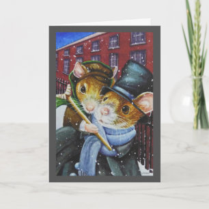 Dickens Christmas Carol Mice Watercolor Art Card