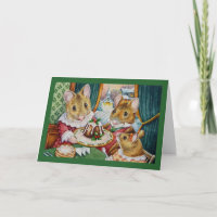 Dickens Christmas Mice Plum Pudding Watercolor Art