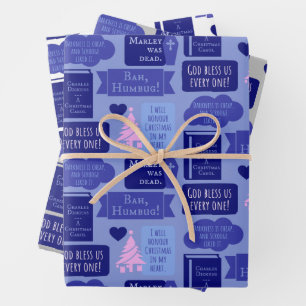Dickens Scrooge A Christmas Carol Blue Bah Humbug Wrapping Paper Sheet