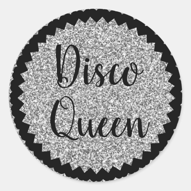 Dico Queen Silver Glitter Classic Classic Round Sticker (Front)