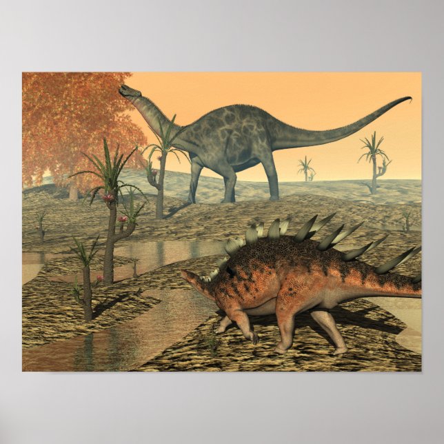 Dicraeosaurus and kentrosaurus dinosaurs poster (Front)
