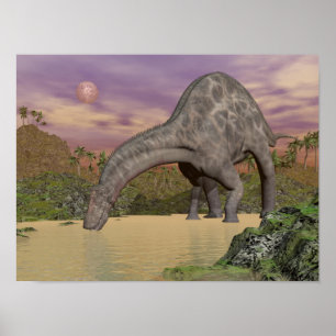 Dicraeosaurus dinosaur drinking - 3D render Poster