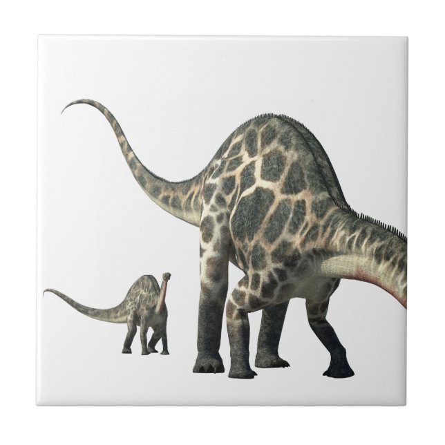 Dicraeosaurus Dinosaur Mother and Child Ceramic Tile (Front)