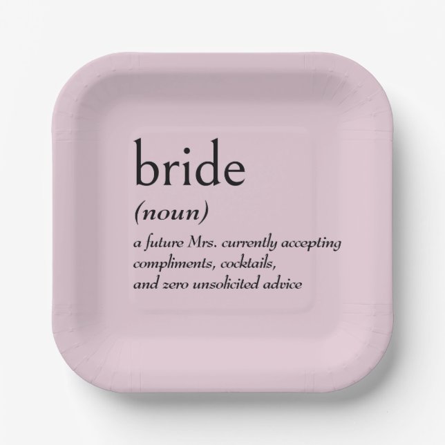 Dictionary Definition for BRIDE Paper Plate (Front)
