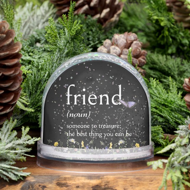 Dictionary Definition of a FRIEND With Wildflowers Snowglobe (Winter)