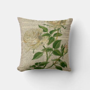 dictionary french country botanical white rose cushion