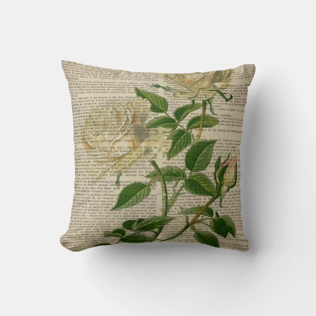 dictionary french country botanical white rose cushion (Front)