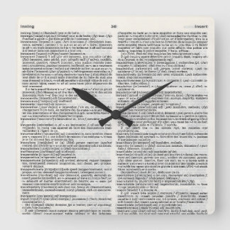 Dictionary page art square wall clock