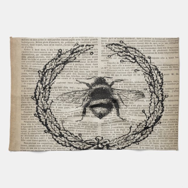 dictionary print french country vintage bee tea towel (Horizontal)