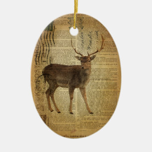 Dictionary print outdoorsman whitetail buck Deer Ceramic Ornament