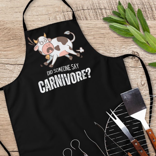 Did Someone Say Carnivore Funny Meat Lover Apron (Did Someone Say Carnivore? Funny black kitchen apron for meat lovers. Order today!)