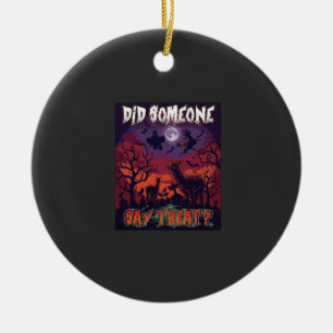 Did Someone Say Treat Halloween Alpaca Witch Moon  Ceramic Ornament