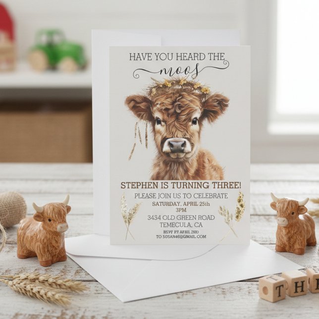 Did you Hear the Moos Boho Highland Cow Birthday   Invitation (Creator Uploaded)