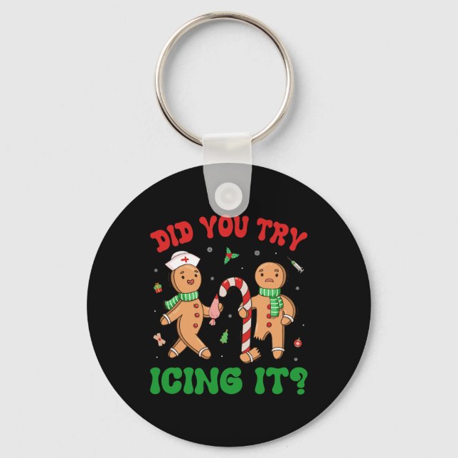 Did You Try Icing It Retro Christmas Gingerbread N Key Ring (Front)