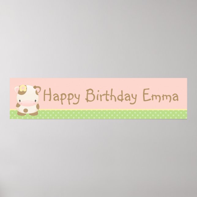 Diddles Farm Moo-Cow Birthday Banner Poster (Front)