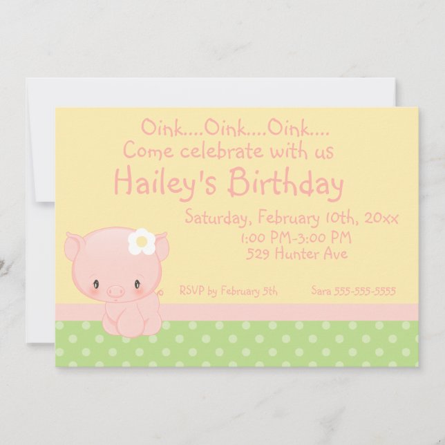 Diddles Farm Pig Birthday Invitation (Front)
