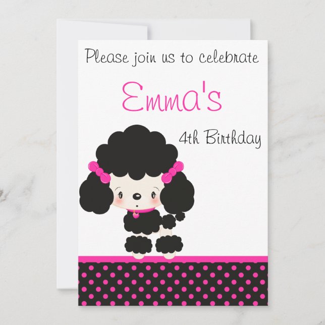 Diddles Poodle Birthday Party Invitation (Front)