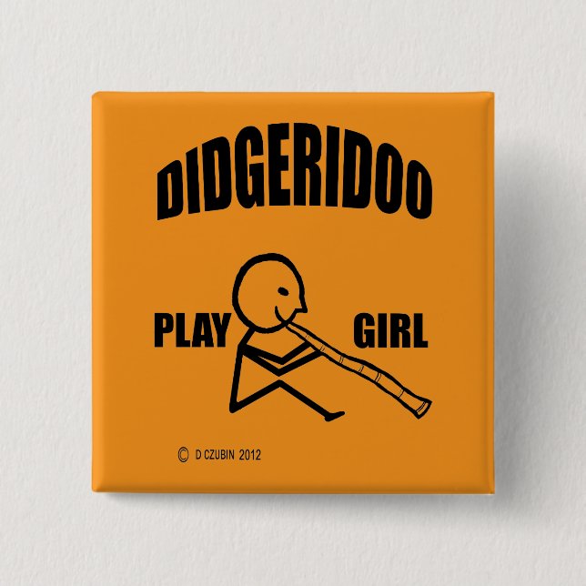 Didgeridoo Play Girl 15 Cm Square Badge (Front)