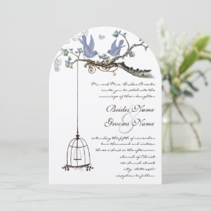 Die Cut Birds Yellow & Purple Blooms Wedding Invitation