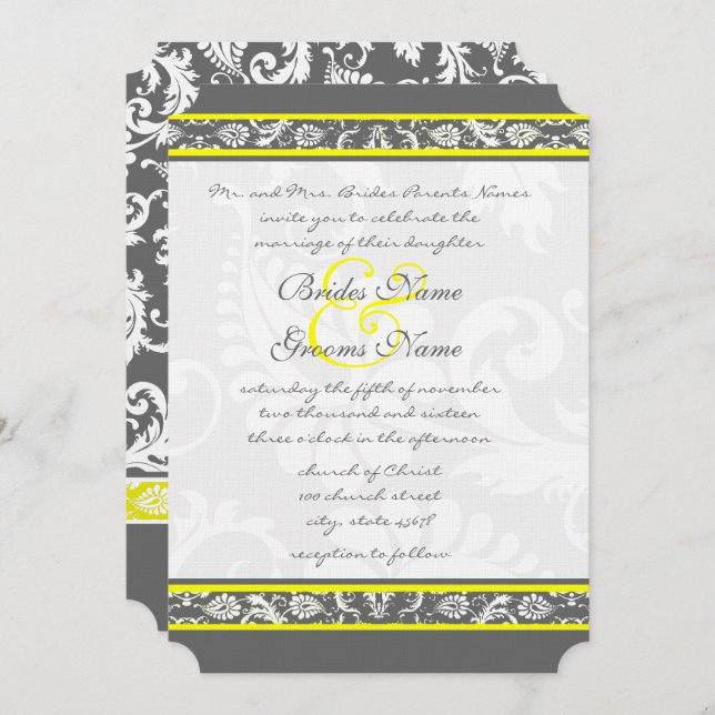 Die Cut Grey and Yellow Wedding Invitations (Front/Back)