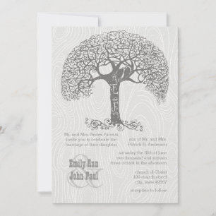 Die Cut Grey Romantic Tree Love Bird Woodgrain Invitation
