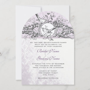 Die Cut Love Bird Lavender Scroll Wedding Invitation