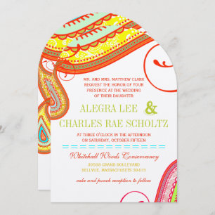 Die Cut Modern Yellow Orange Aqua Mint Wedding Invitation