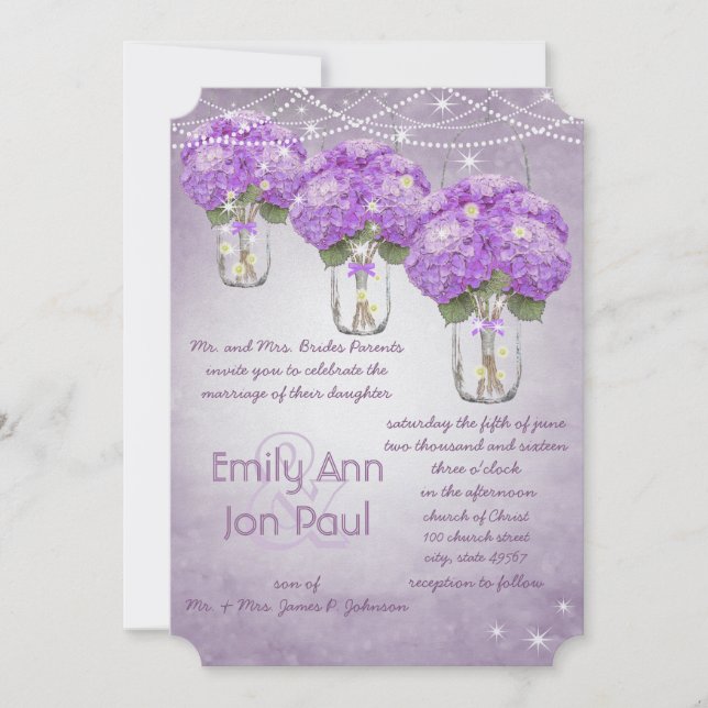 Die Cut Radiant Purple Mason Jar Wedding Invitation (Front)