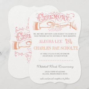 Die Cut Rose Gold Pink Coral Modern Typography Invitation