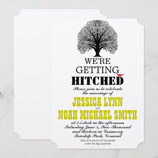 Die Cut Rustic Cute Bird Tree Wedding Invitation (Front/Back)