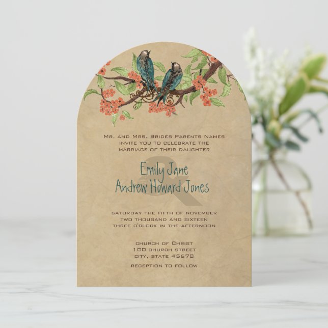 Die Cut Rustic Love Birds Wedding Invitations (Standing Front)