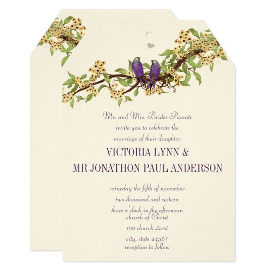 Die Cut Yellow Purple Bird Wedding Invitations